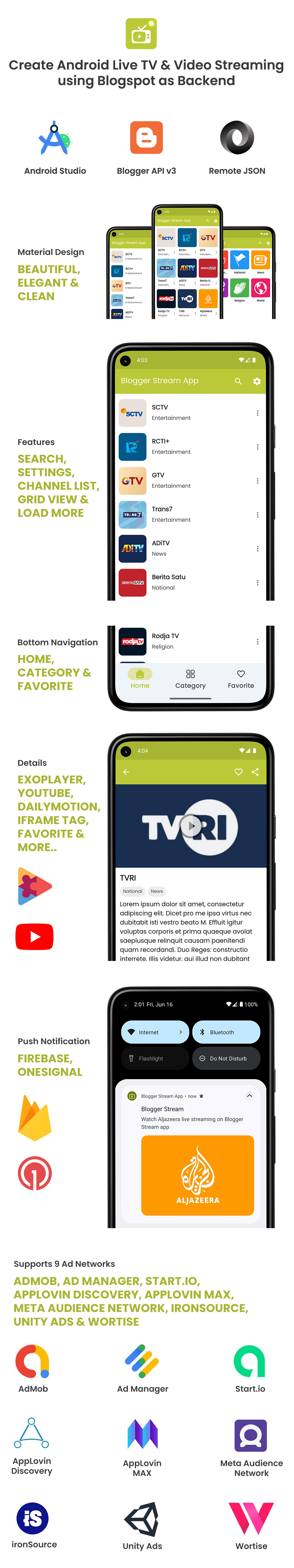 Blogger Stream - Live TV & Video Streaming App - Blogger API v3 - 3