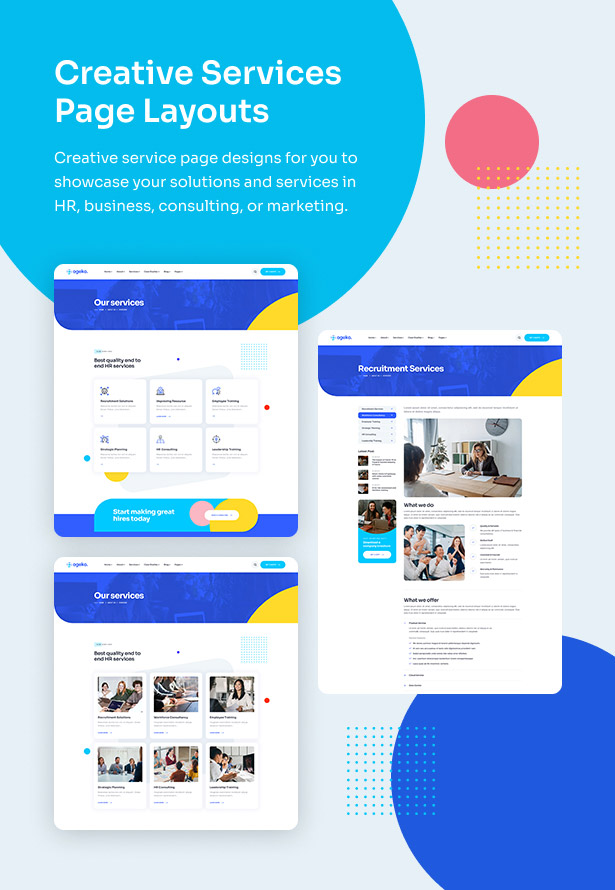 Ogeko - Human Resource Solutions WordPress Theme - Creative Services Page Layouts