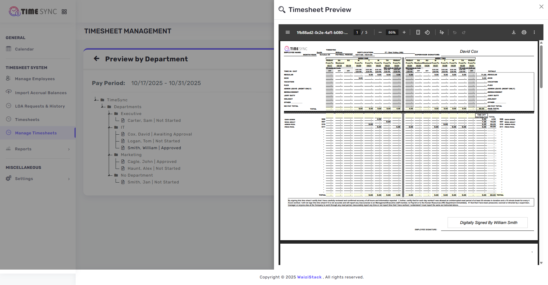 Preview Timesheet (TreeView)