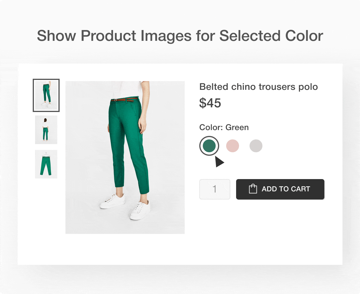 Page d'informations sur le produit, regroupez les images par couleur.