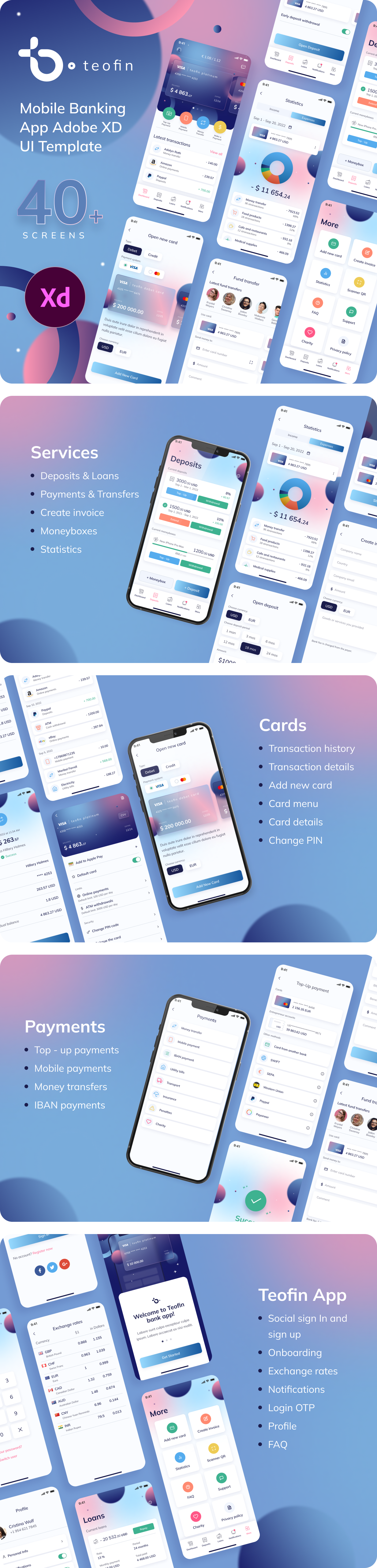 Teofin - Mobile Banking App XD UI Template - 2