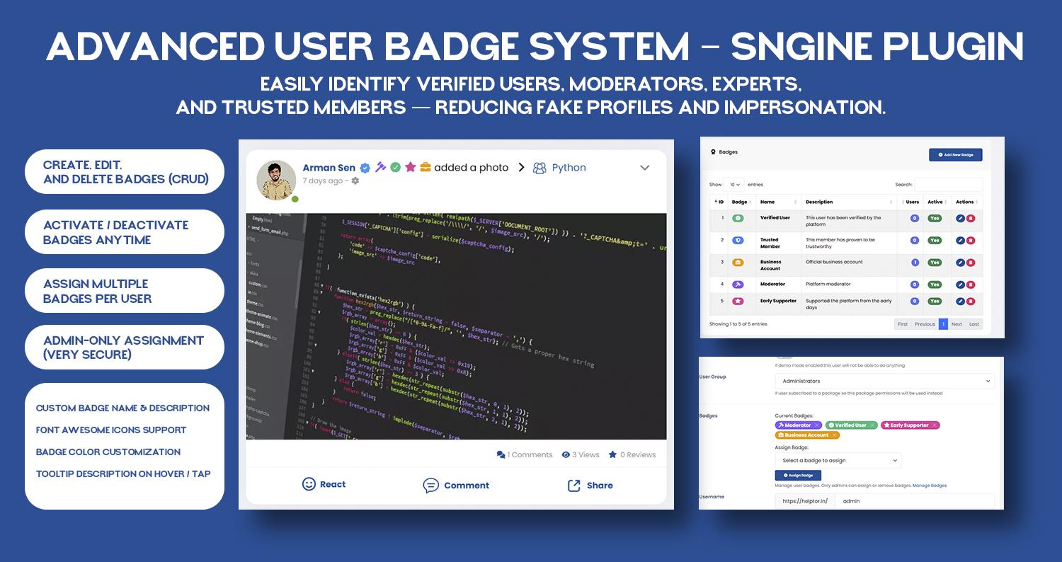Advanced User Badge System – Sngine Plugin