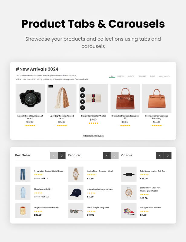 Products & Collections with Tabs & Carousels