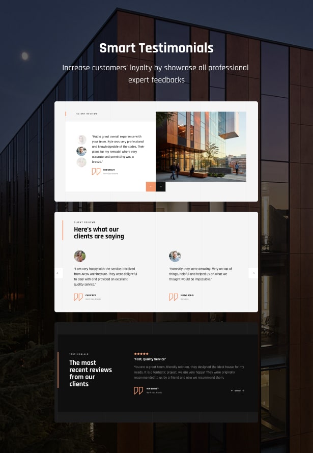 Smart Testimonials for Architecture website