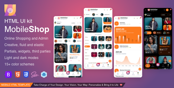 MobileShop Shopping and Ecommerce Mobile App kit Bootstrap 5 HTML Template