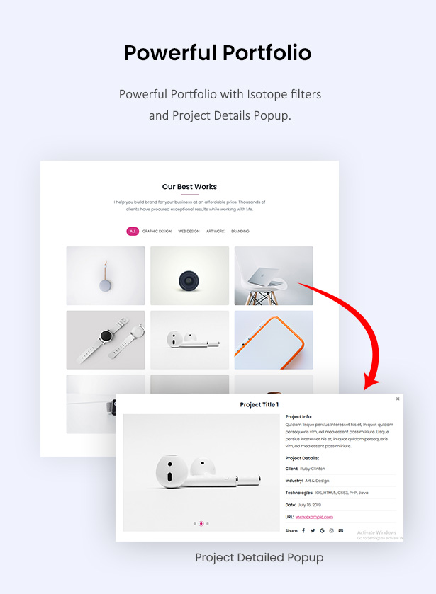 Portfolio detail with popup