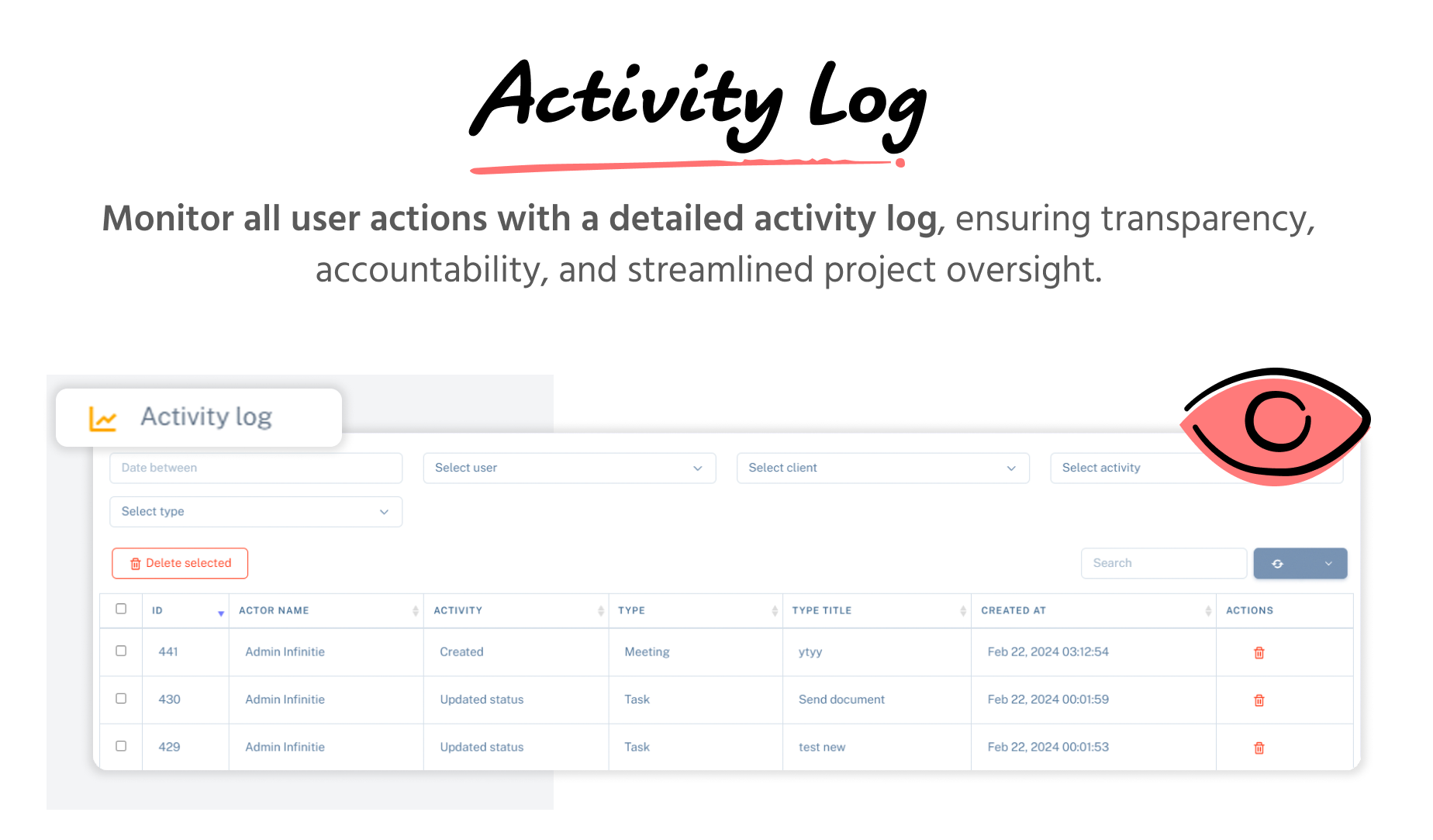 Activity Log - Admin panel - Taskify SaaS - Project Management, Task Management & Productivity Tool