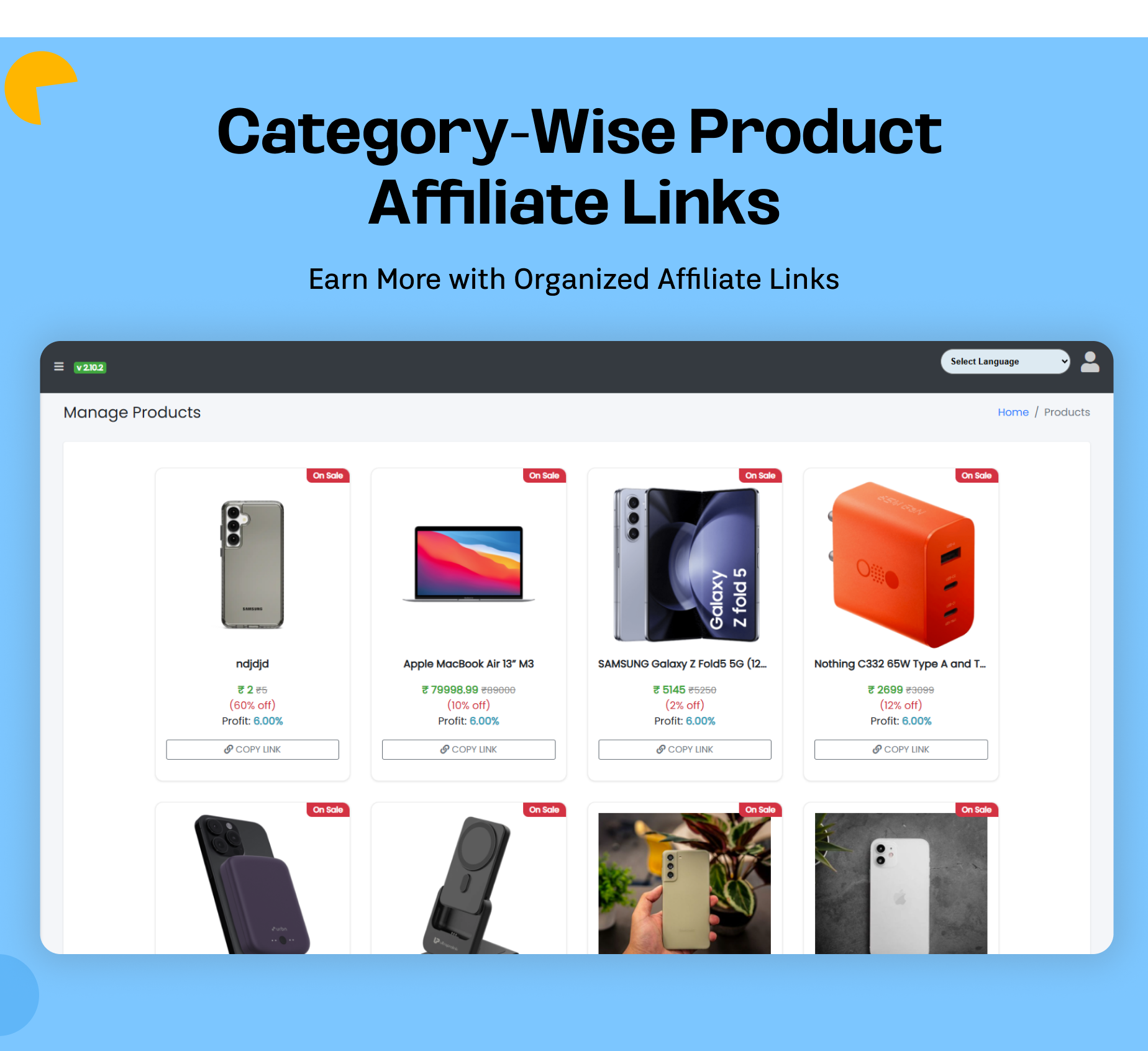 Category wise product affiliate links - eShop website for Multi vendor ecommerce marketplace / CMS