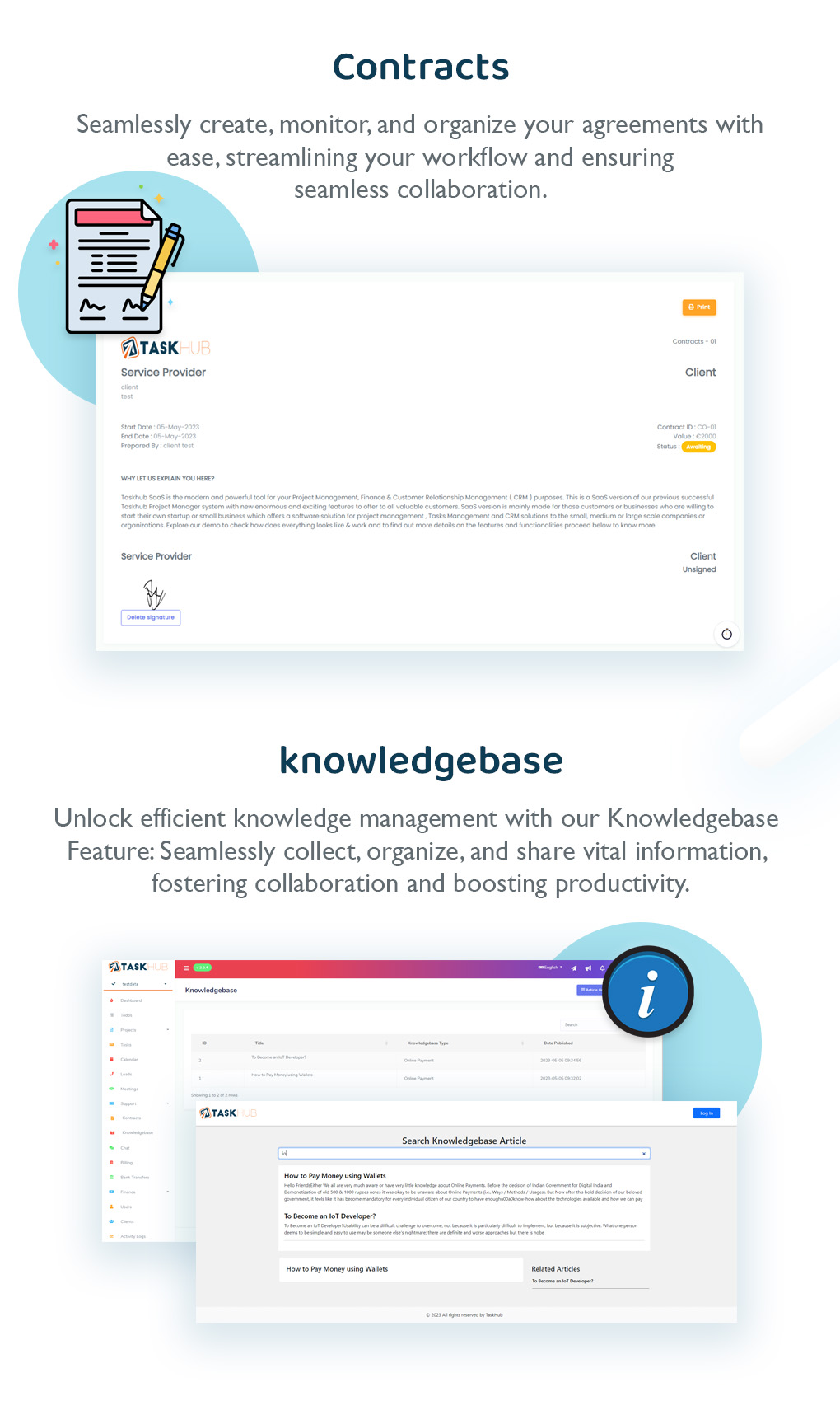 8 - Contracts & Knowledgebase - Taskhub SaaS