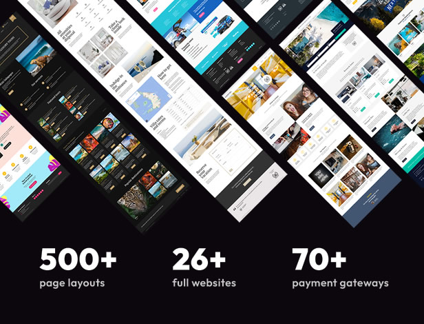 500+ templates, 26+ complete websites, 70+ payment gateways