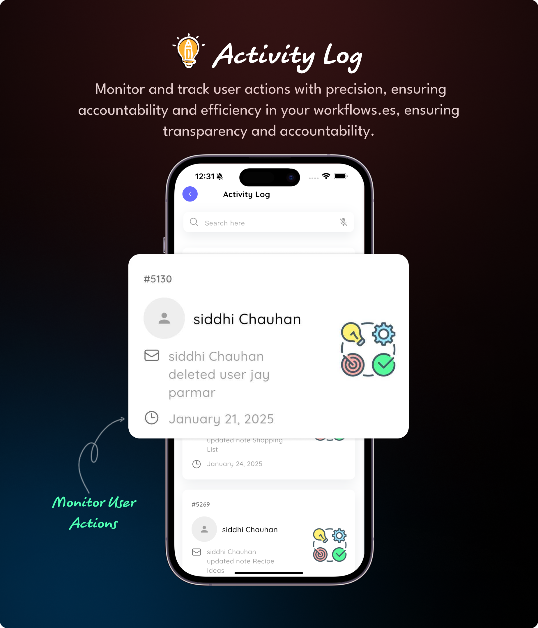 Activity Log - Taskify Flutter App for Project Management, Task Manager and Productivity Tool