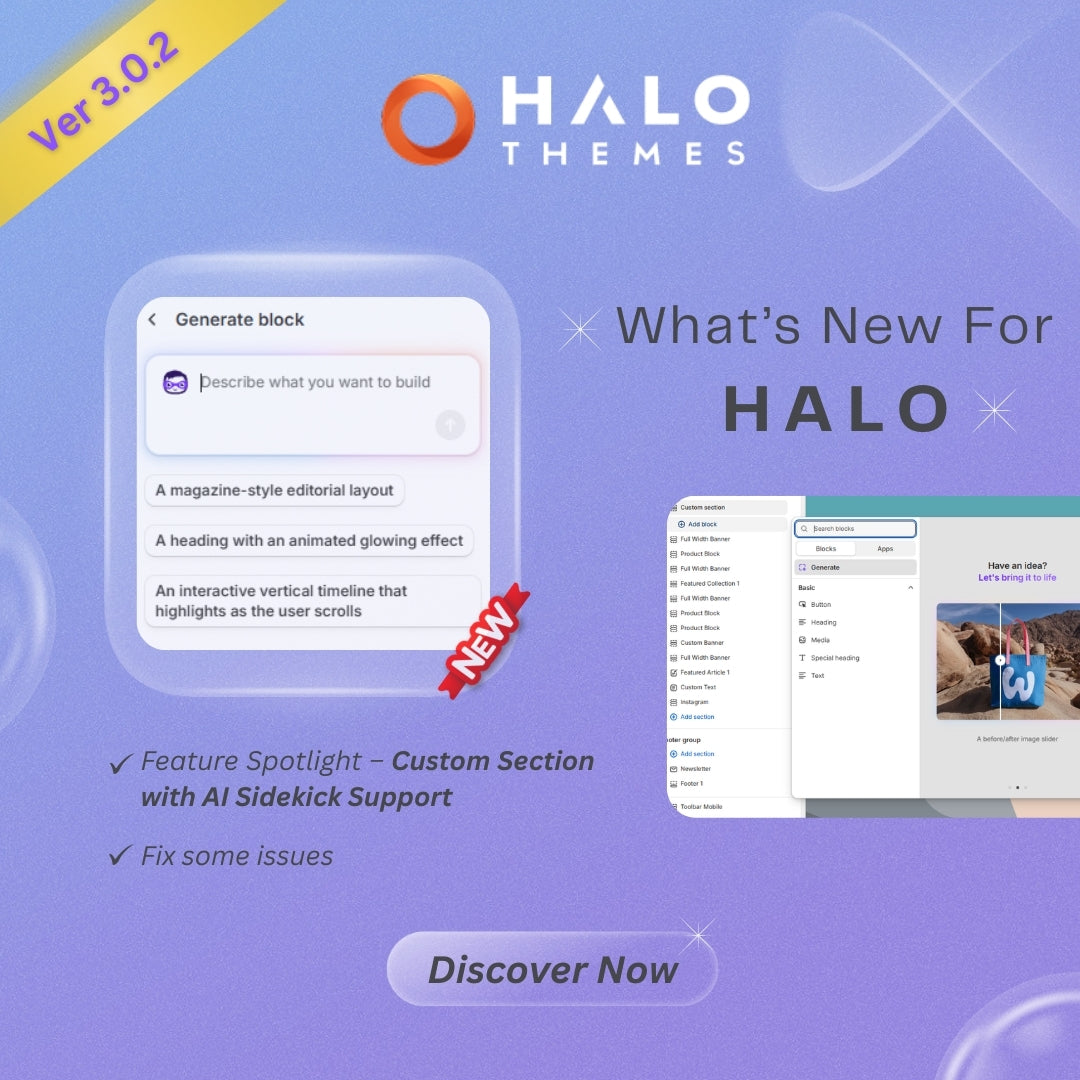 Halo Shopify Theme Version 3.0.2 - Custom section with AI Sidekick Support
