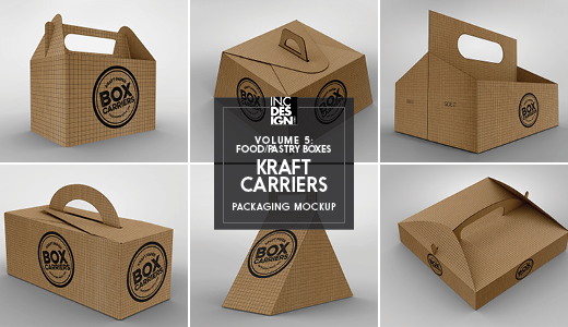 Download Food Pastry Boxes Vol.5: Kraft Carrier Boxes | Take Out Packaging Mock Ups by ina717