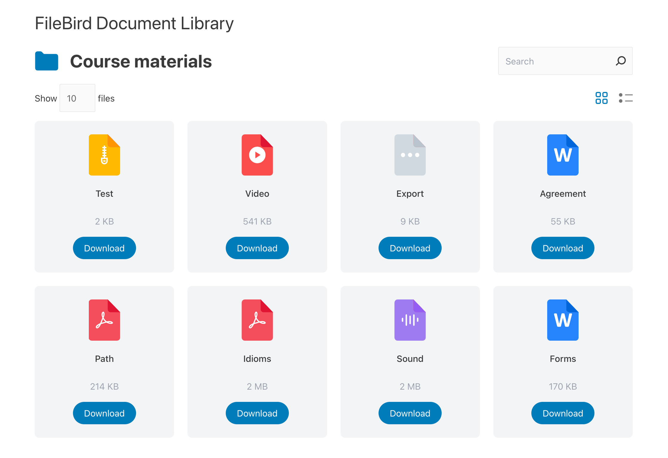 FileBird Document Library Grid Mode Demo