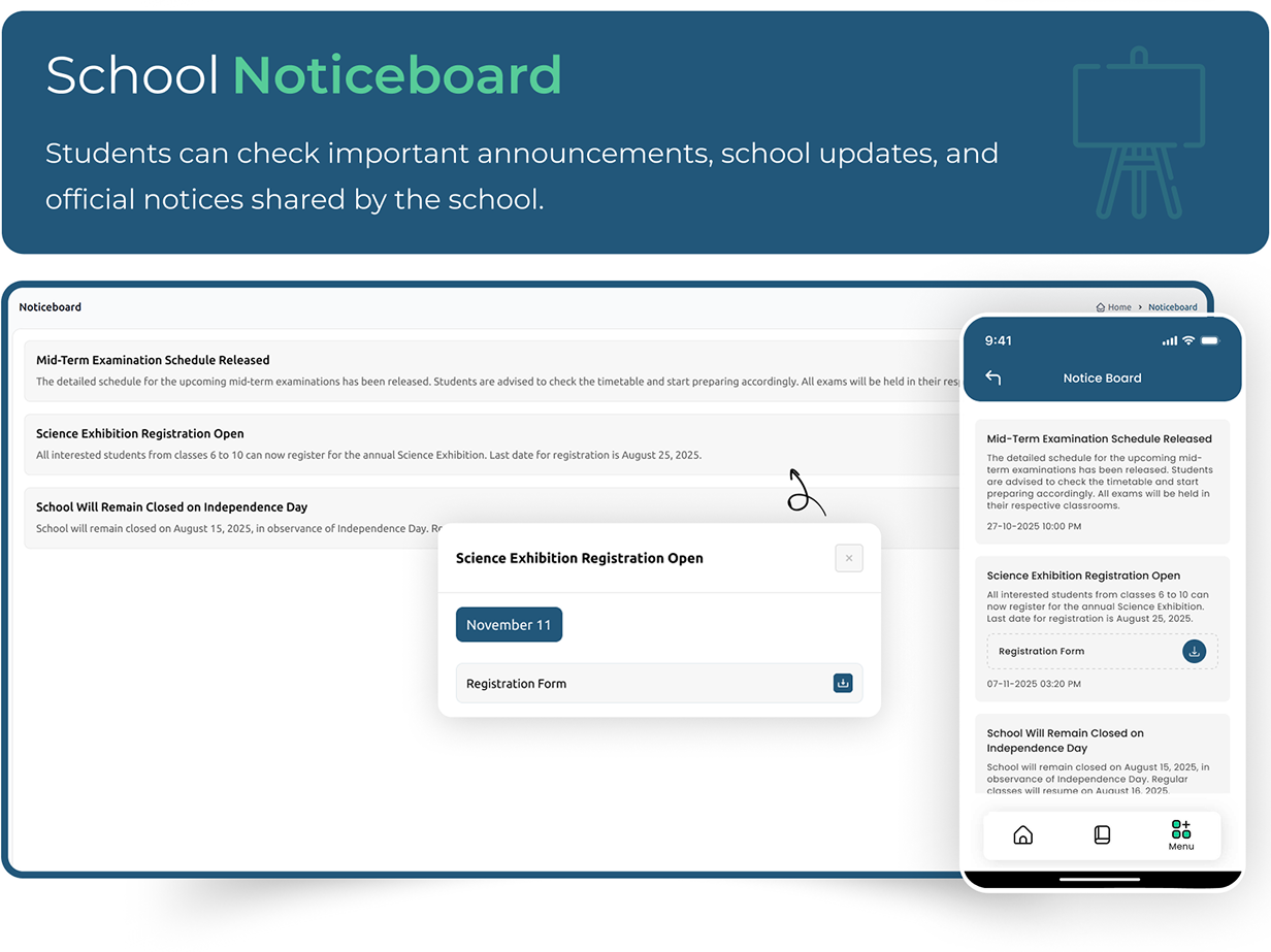 School Noticeboard - Online school management software