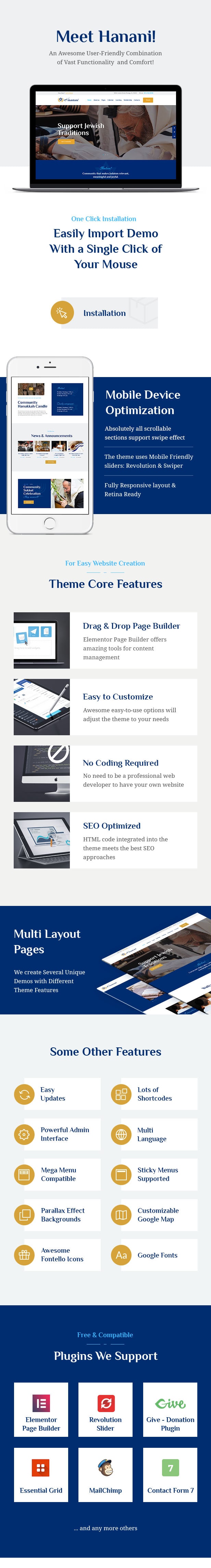 Jewish Community & Synagogue WordPress Theme features