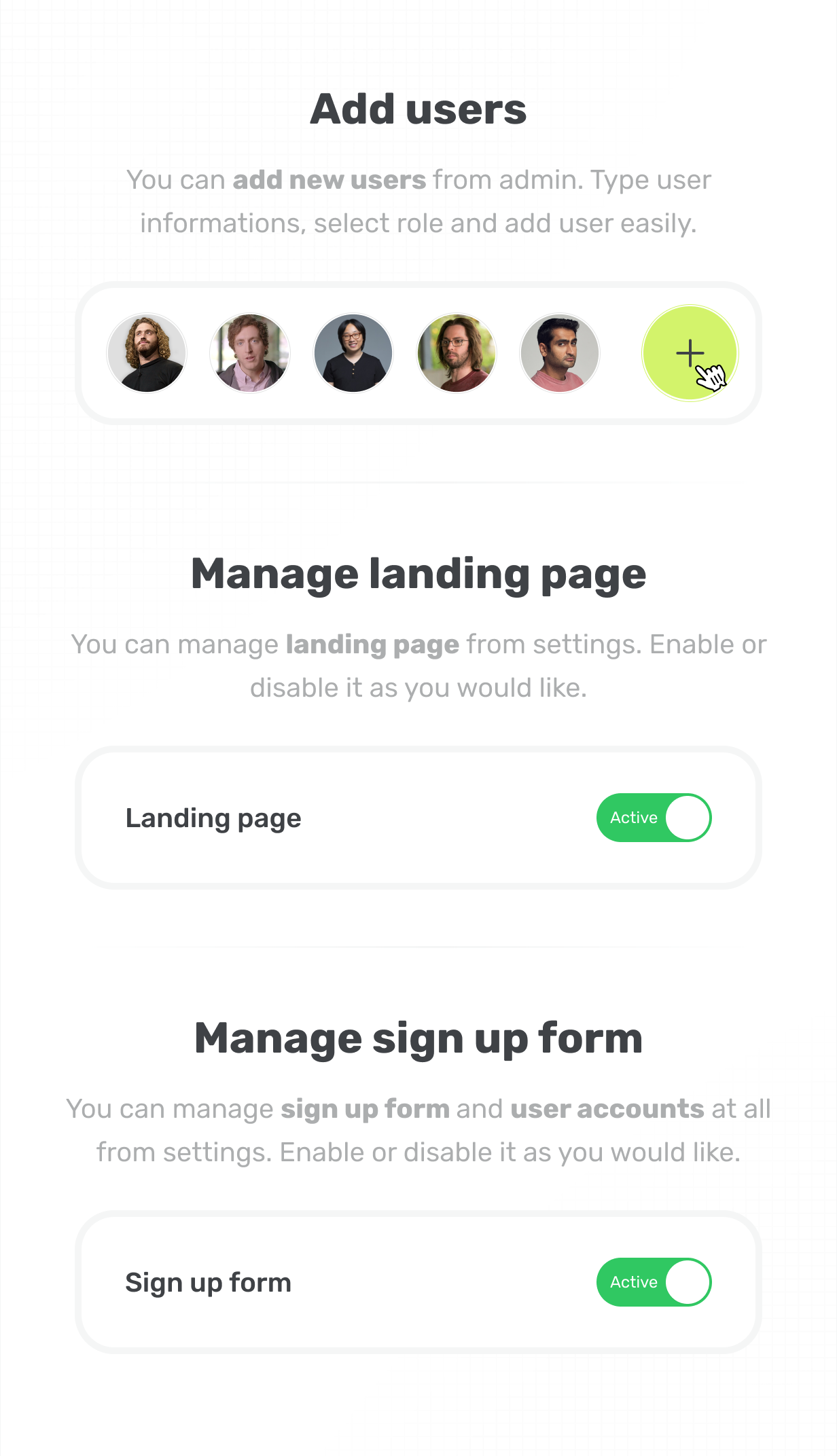 Add new users - Manage sign up form - Manage Landing page aikeedo @heyaikeedo