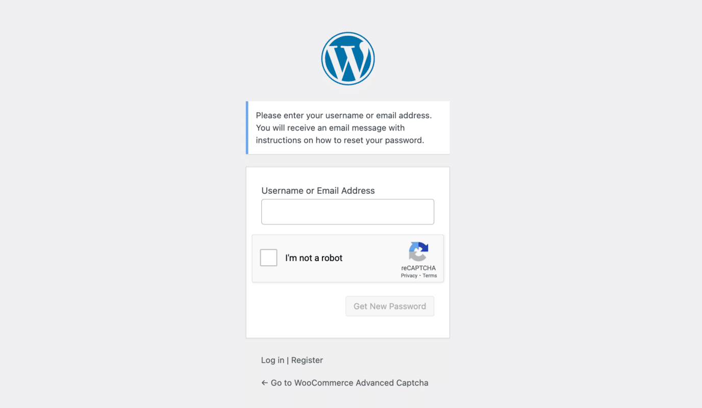 WooCommerce Advanced CAPTCHA plugin backend lost or reset password form