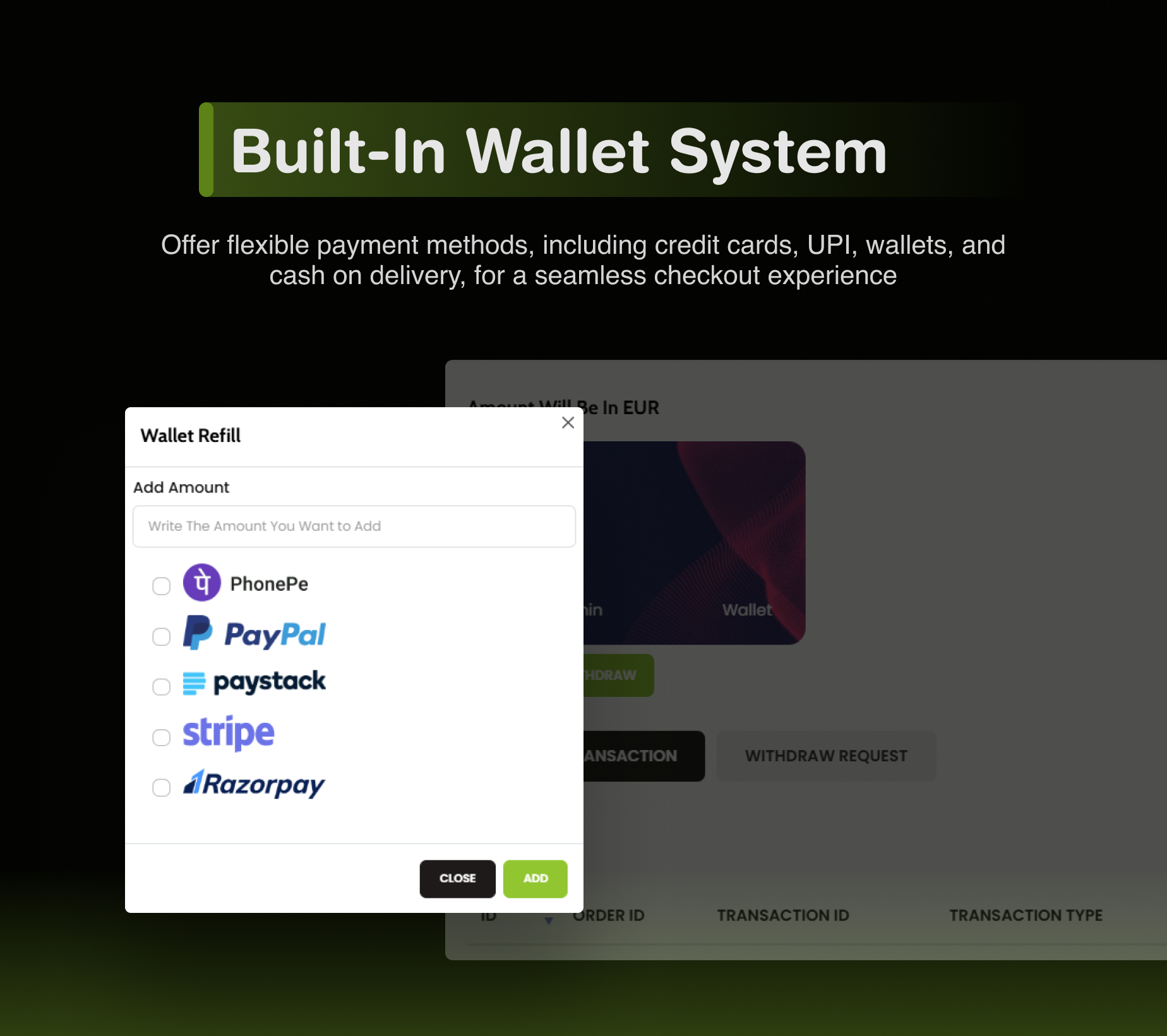 Wallet System - eShop Plus - Multi Vendor, Multi Store, Multi Currency | eCommerce CMS Website in Laravel & Livewire