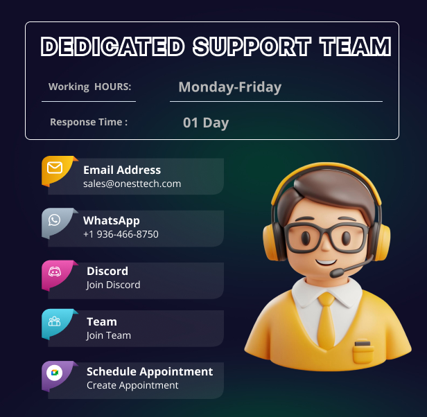 Dedicated support team providing fast assistance through email, WhatsApp, Discord, and appointments.