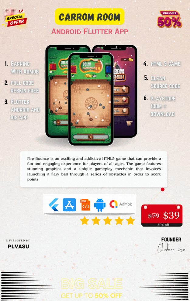 Carrom Room, Flutter Android Game App - 1