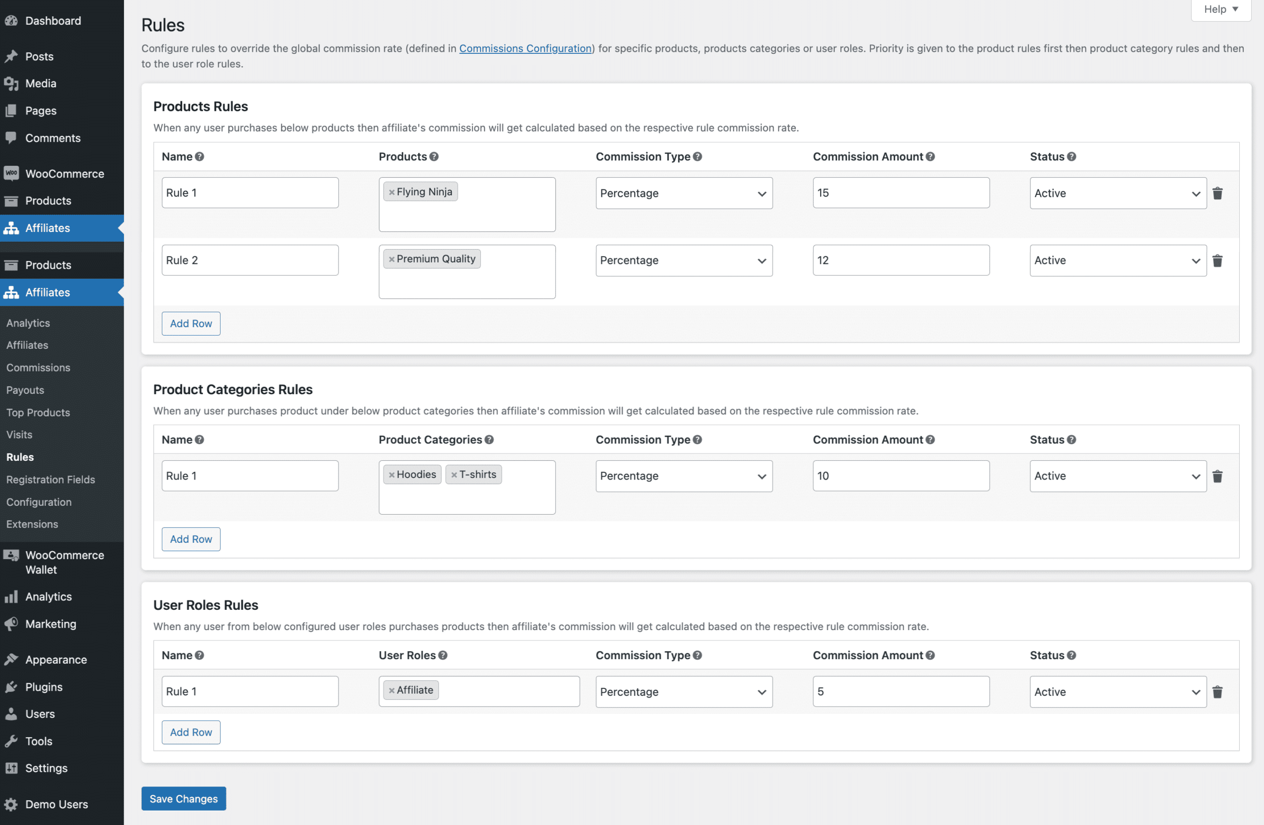 WooCommerce Affiliates Rules Page