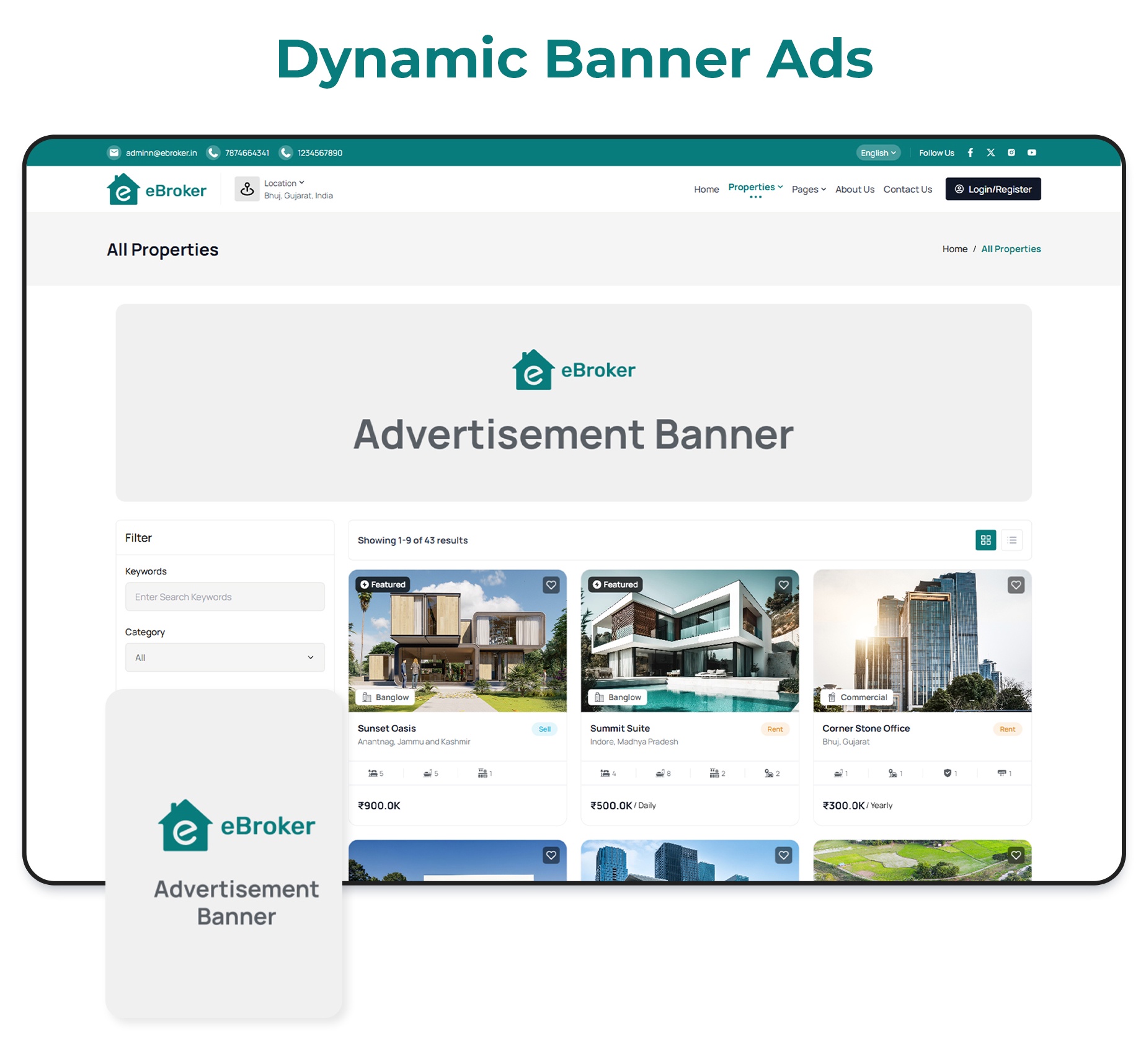 Website banner ads - Real estate website script