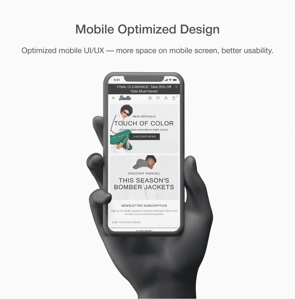 Responsive, mobile optimized design at Shella Shopify theme