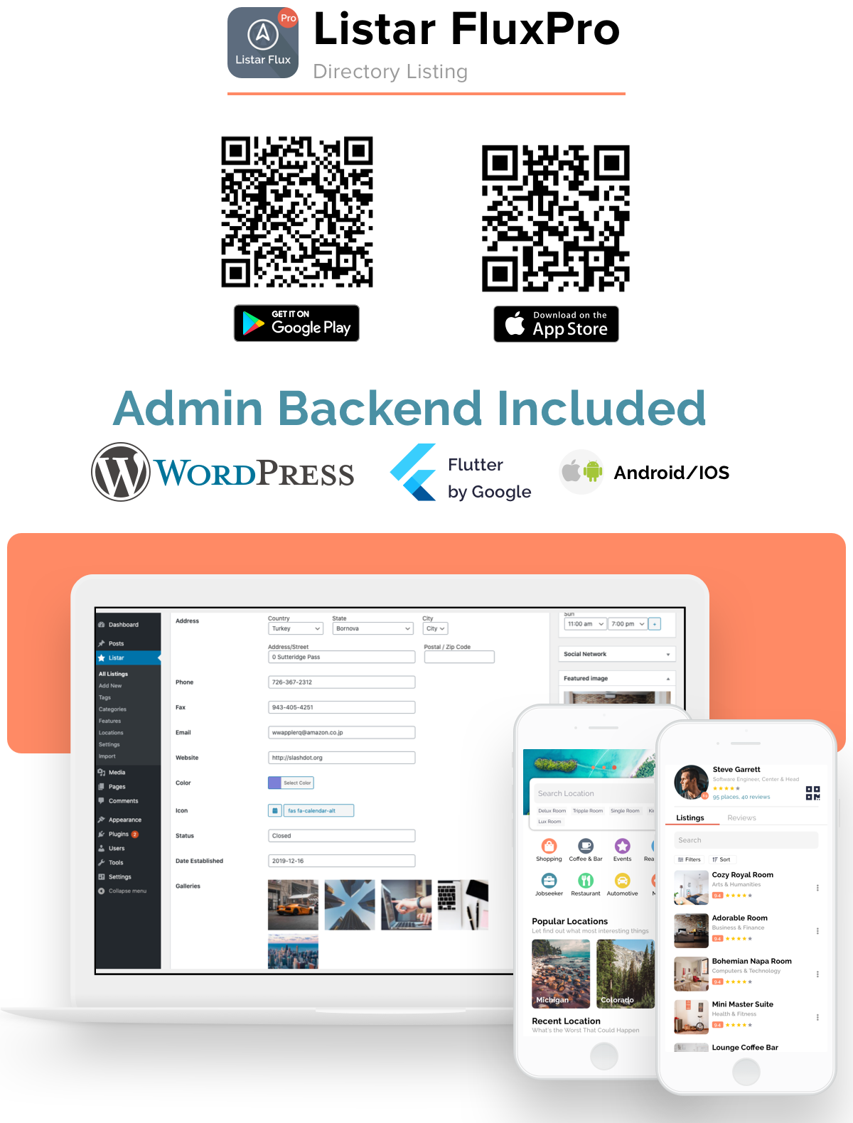 Listar FluxPro - Flutter mobile directory listing & booking - WordPress Backend - 1