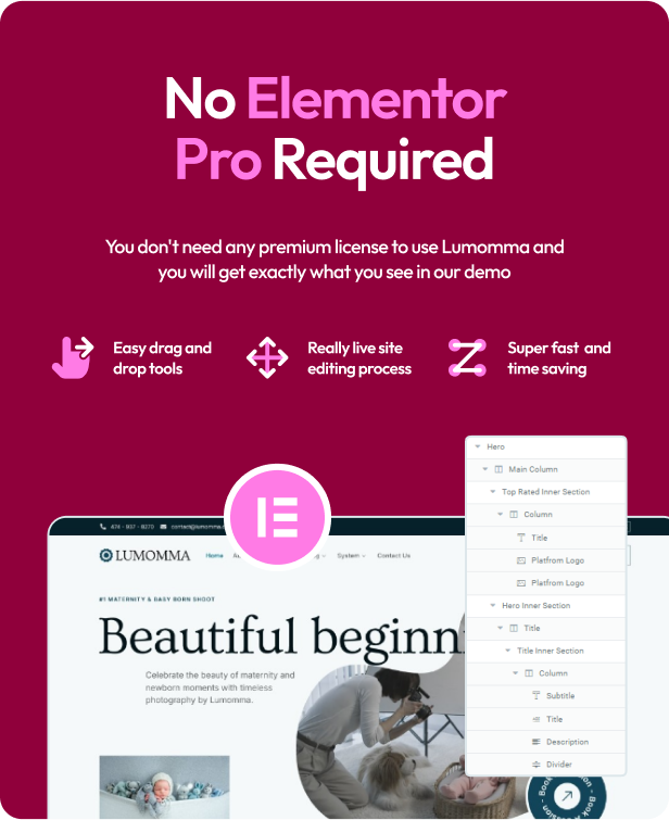 Lumomma Maternity & Baby Born Shoot Elementor Template Kit - 2