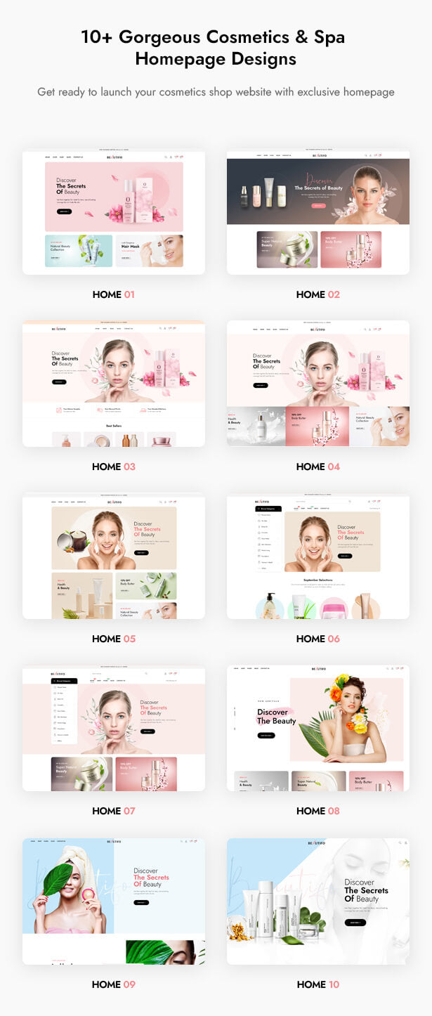 10+ gorgeous cosmetics & spa homepage designs Get ready to launch your cosmetics shop website with exclusive homepage demos