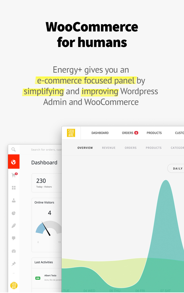 Energy+ Um belo painel de administração para WooCommerce