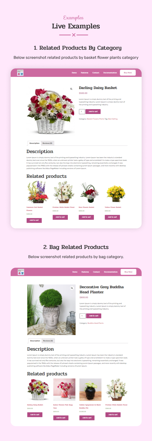 Live Examples to see Related Products Manager as Output