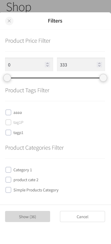 Filter Plus Popup mobile widget