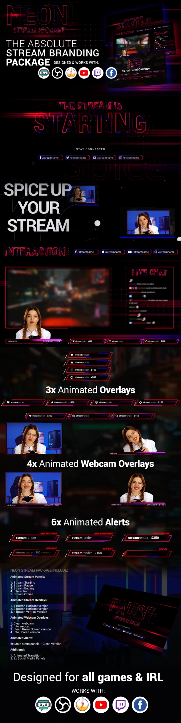 Interface-01 Animated Stream Overlay Pack Overlays -  in 2023