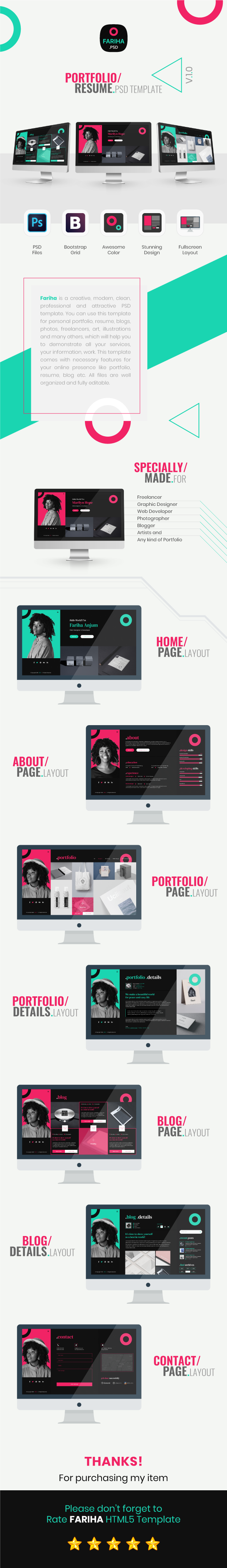 Fariha – Personal Portfolio & Resume PSD Template