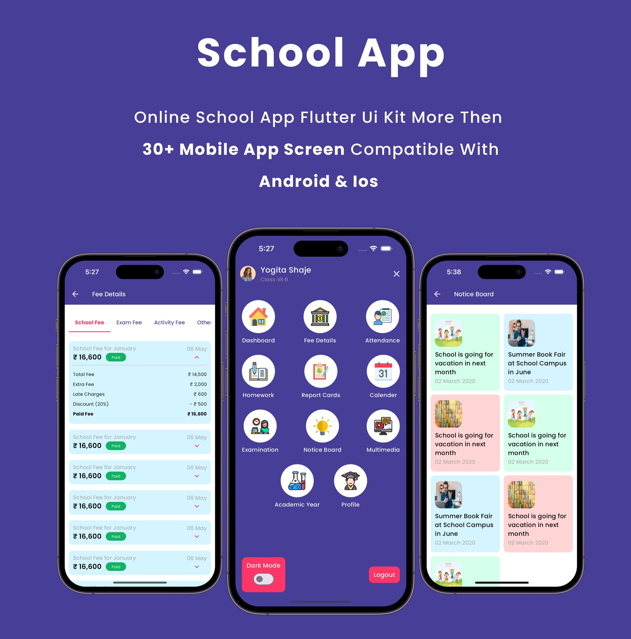 Schoolexpress App - Online School Management Flutter App | Android | iOS Mobile App Template