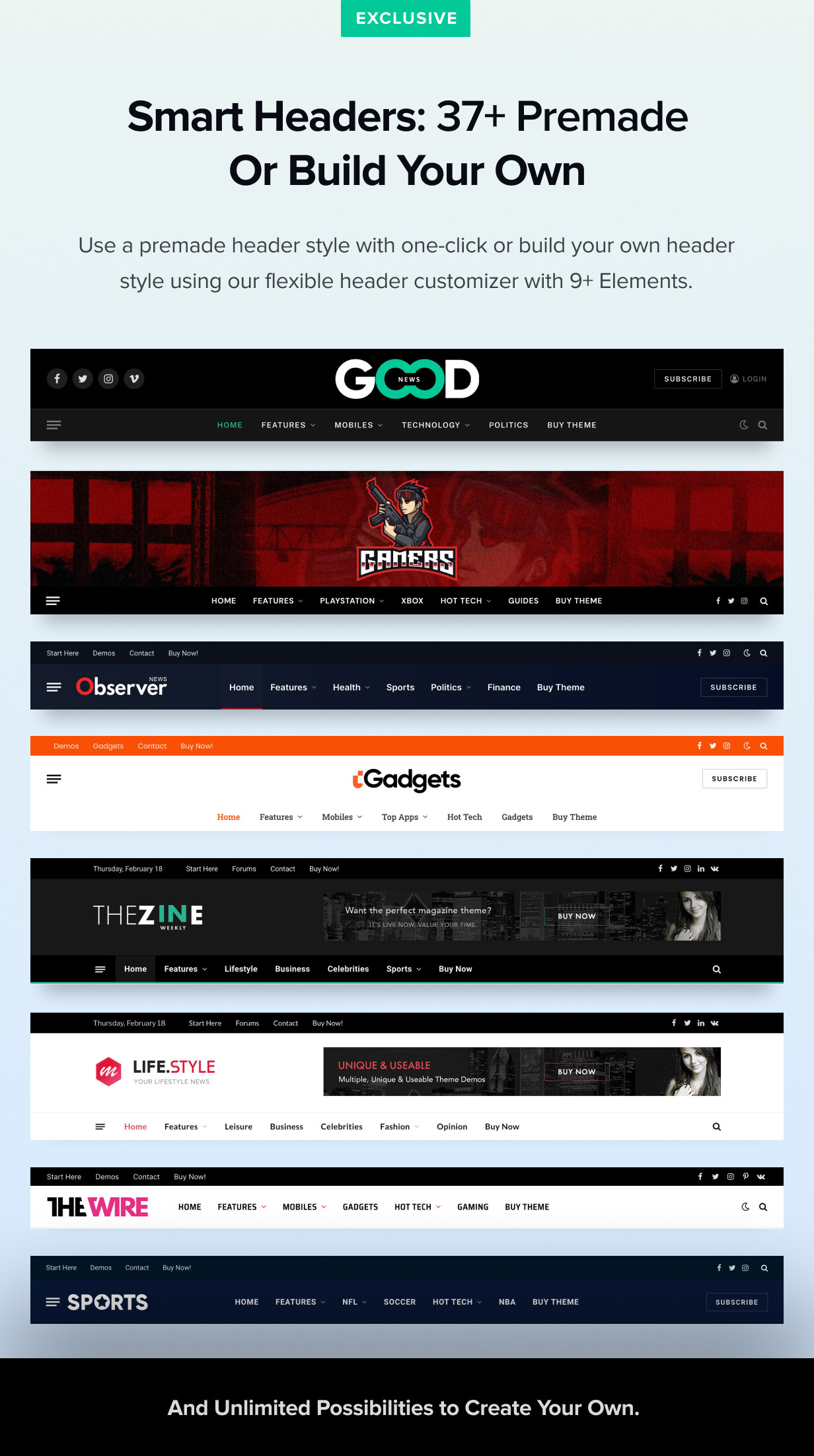 Premade Headers and Builder