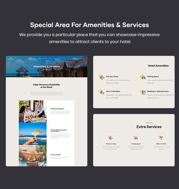 Erios Hotel Reservation WordPress Theme Amenities Services