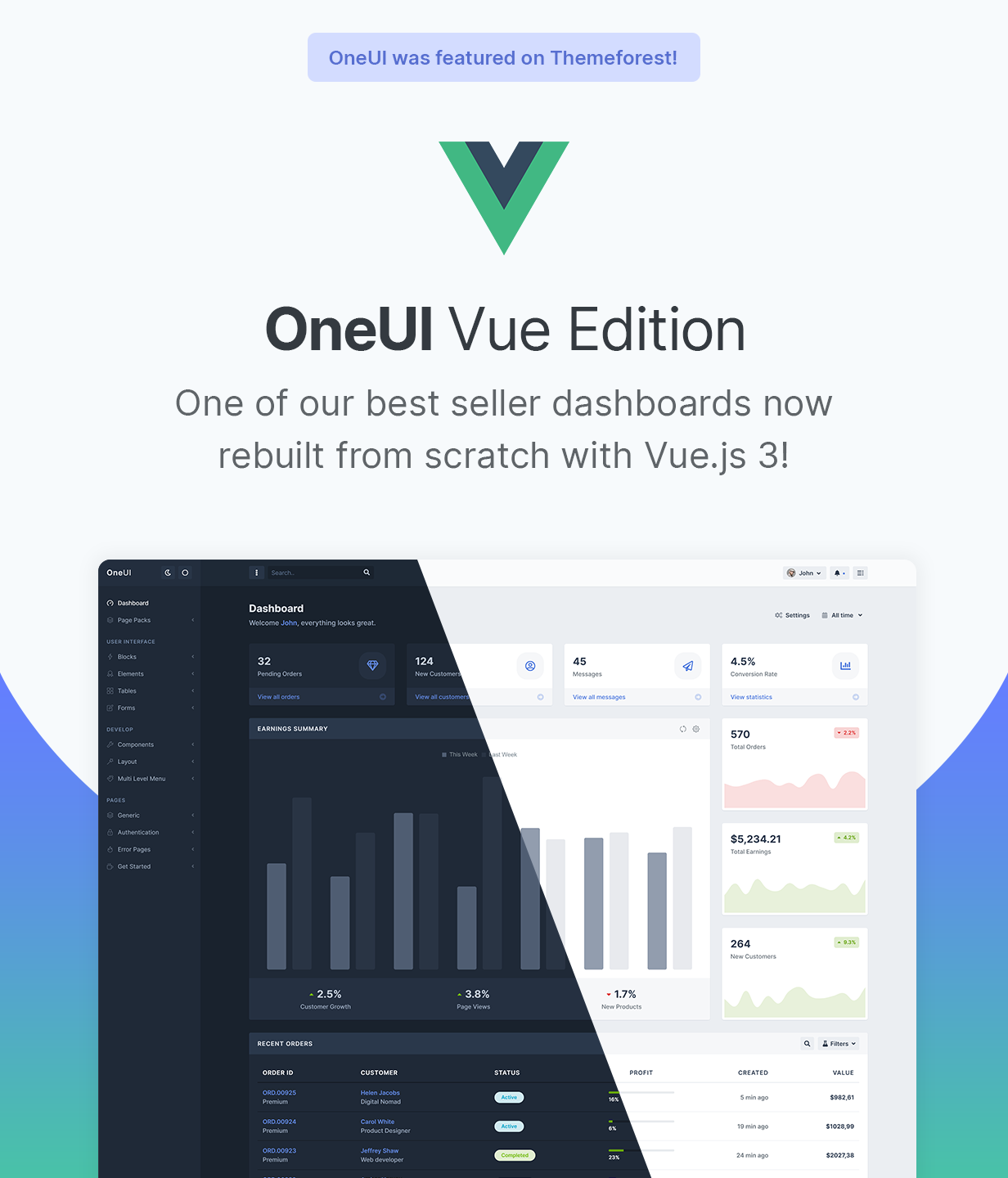 OneUI Vue Edition - Vuejs 3 Admin Dashboard Template - 7