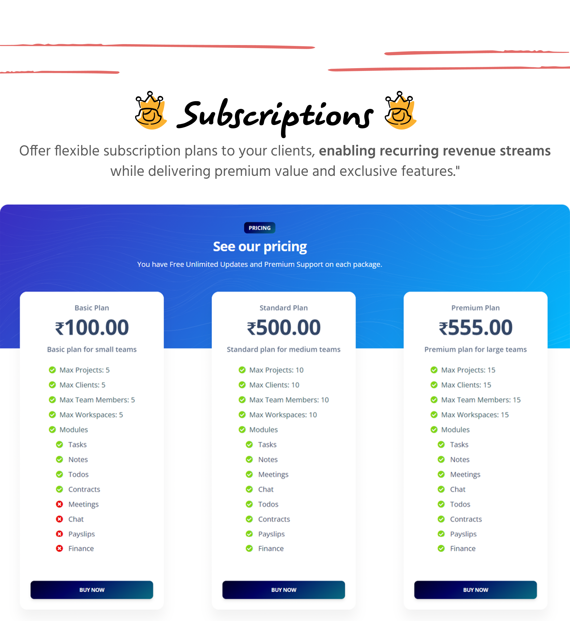 Subscriptions and packages - Admin panel - Taskify SaaS - Project Management, Task Management & Productivity Tool