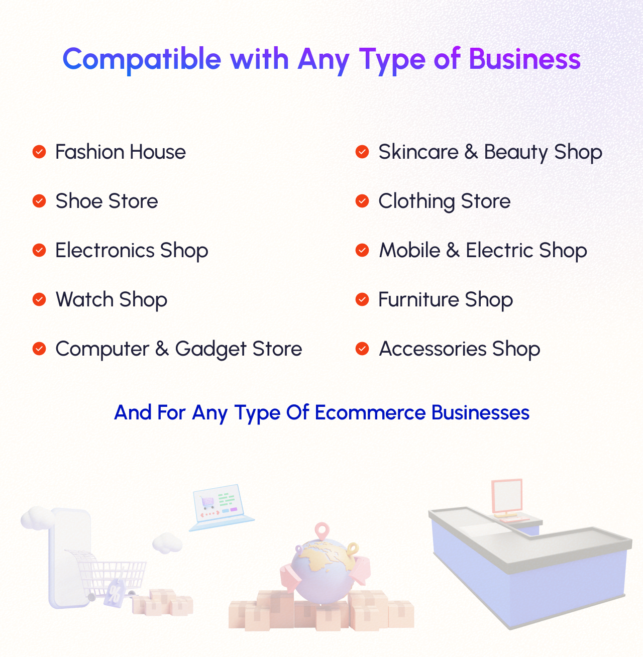 compatible for fasion house eCommerce, shoes store, skincare & beauity shop, clothing store, Electronic Shops etc
