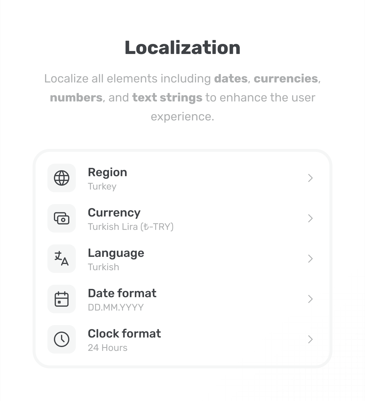 Localize dates, currencies, numbers, and text strings aikeedo @heyaikeedo