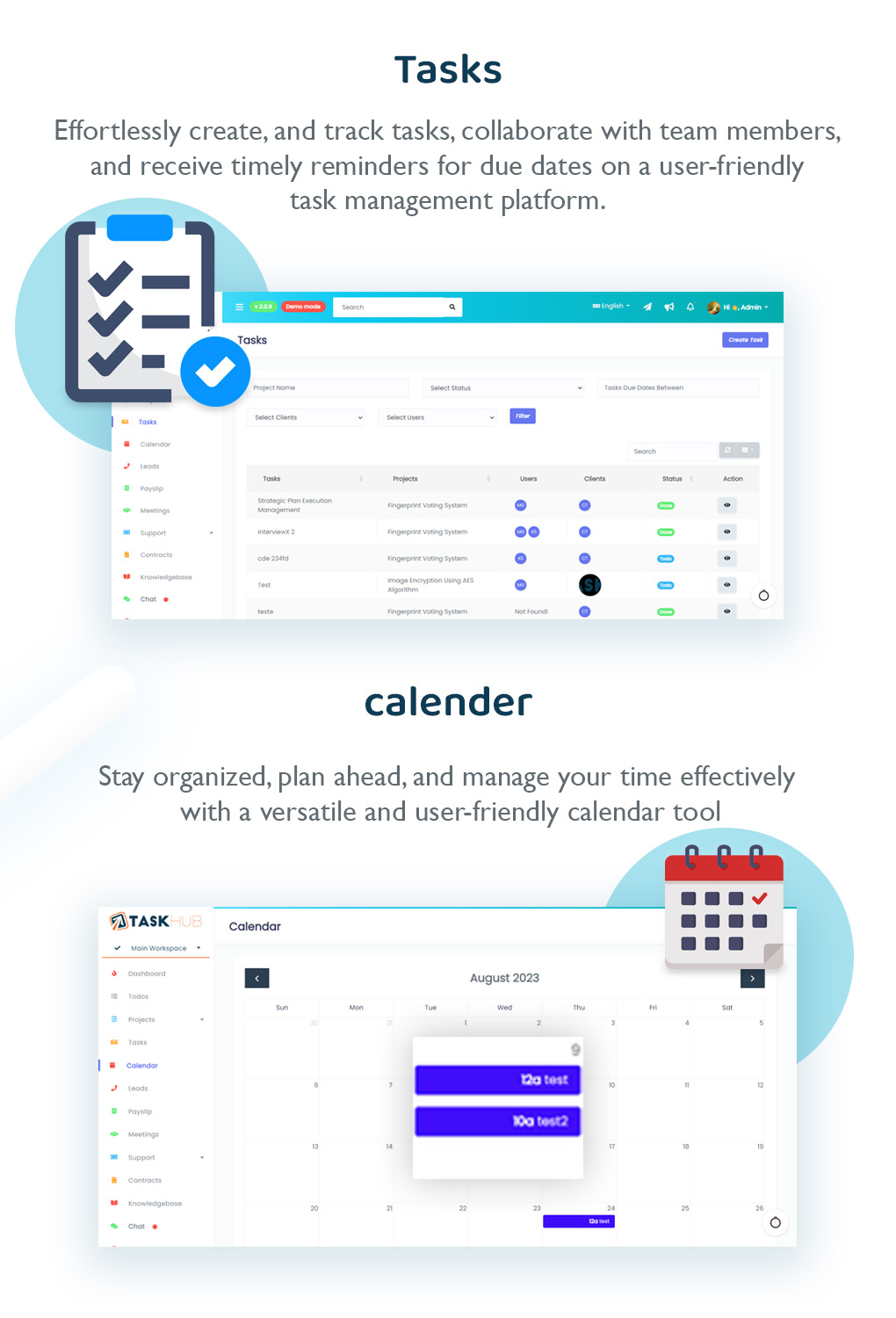 7 - Tasks & Calender - Taskhub SaaS