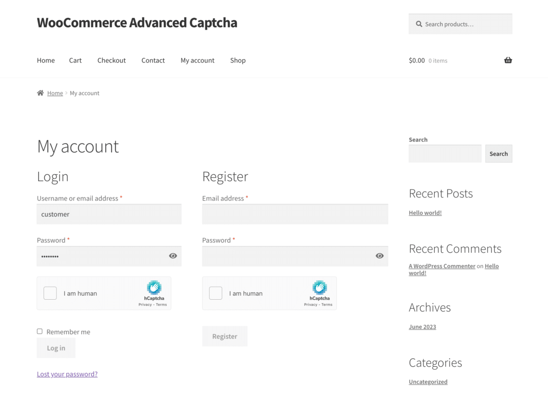 WooCommerce Advanced CAPTCHA Plugin hCaptcha protection