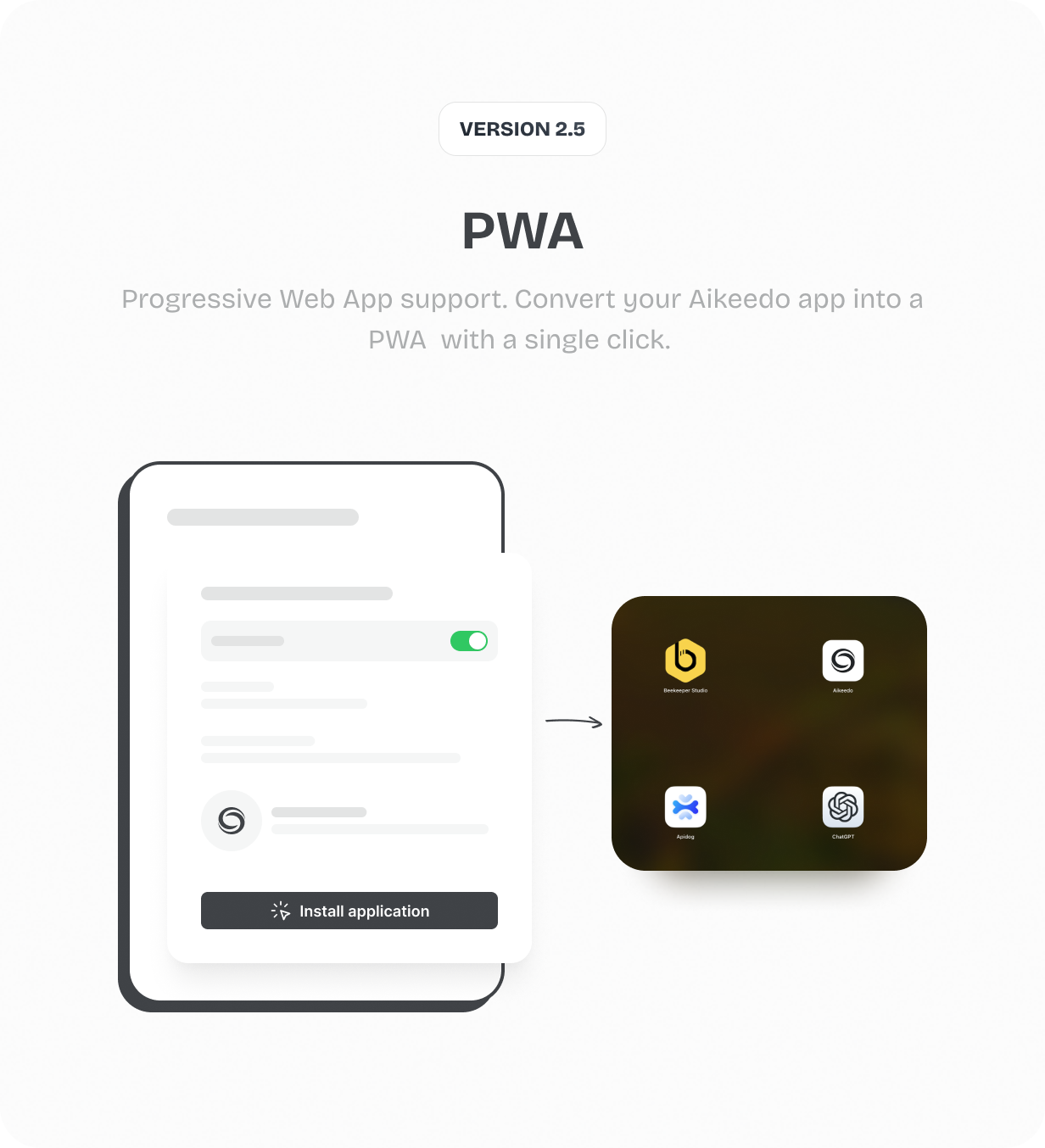 Progressive Web App support. Convert your Aikeedo app into a PWA  with a single click @heyaikeedo #aikeedo