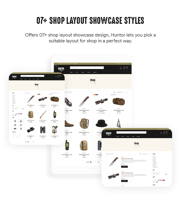 Huntor Outdoor Shop WooCommerce Theme 07+ shop layouts