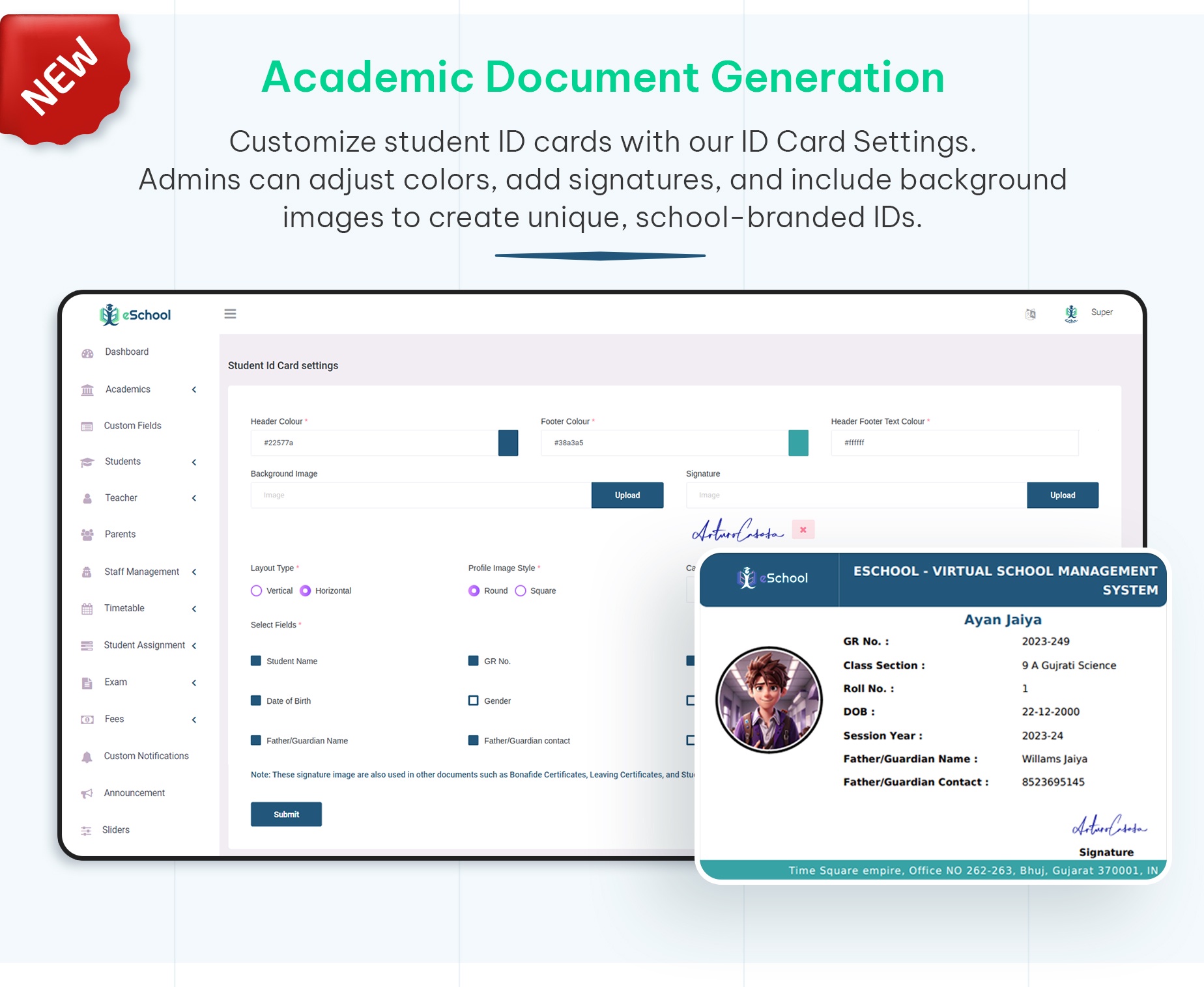 Academic document generation - Online school ERP system