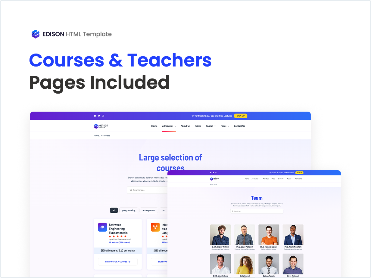 Includes Courses and Teachers Pages  of Online Education Template