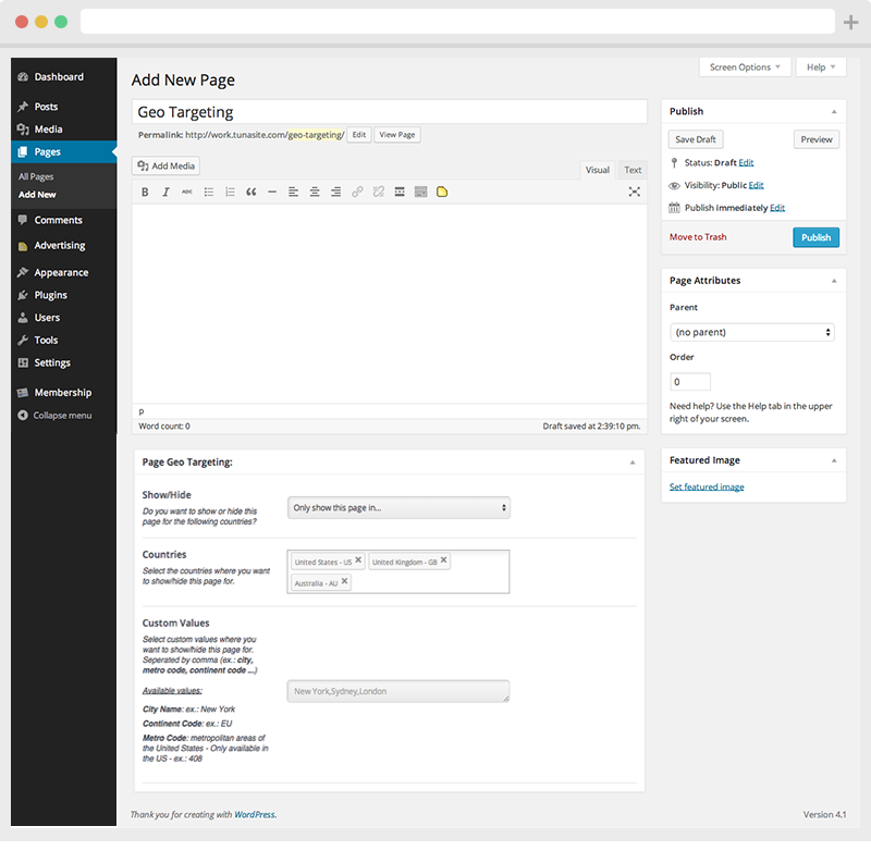 Wordpress Geo Targeting